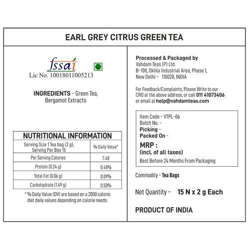 Vahdam  Organic Earl Grey Green Tea Bags - With Bergamot Citrus,  30 g (15 Pyramid Bags x 2 g each) -6.webp